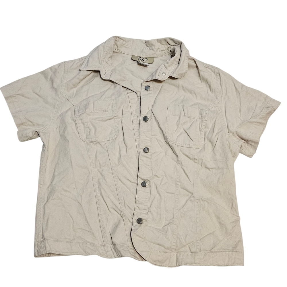 R&R 100% Cotton Cream Colour Short Sleeve Button Down Shirt